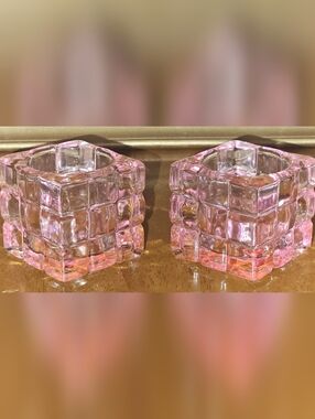 Fifth Avenue Pink Glass Cube Votive Candle Holders - Set of 2